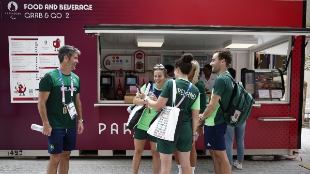 Team Ireland athletes at a food kiosk at the Olympic Village in Paris. (Reuters)