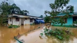 A flooded locality of Thalappuzha following a heavy downpour, in Wayanad on July 18.(PTI)