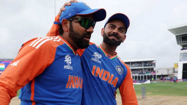 Team India captain Rohit Sharma with Virat Kohli after India won the T20 World Cup. (X | BCCI)