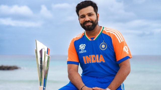 India captain Rohit Sharma with the T20 World Cup trophy.