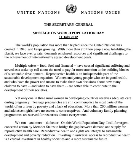 UN's António Guterres speech on World Population Day 2024 (Source UN)