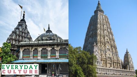 The Vishnupad temple in Gaya (left) and the Mahabodhi temple in Bodh Gaya in Bihar.