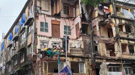 Building's balcony collapsed at Grant Road,.Express photo by Ganesh shirsekar mumbai