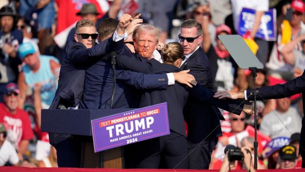 Donald Trump whisked off stage in Pennsylvania after loud noises rang ...