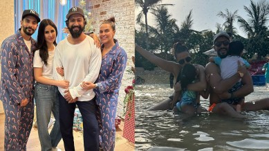 Neha Dhupia says Vicky Kaushal is the perfect chachu to her kids, Mehr and Guirq (Photos: Instagram/nehadhupia)