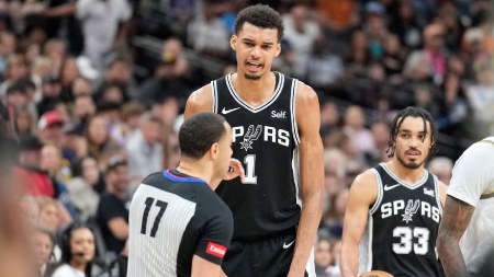 France's basketball player Victor Wembanyama plays for the San Antonio Spurs in the NBA, where he just won the Rookie of the Year award. (Reuters)