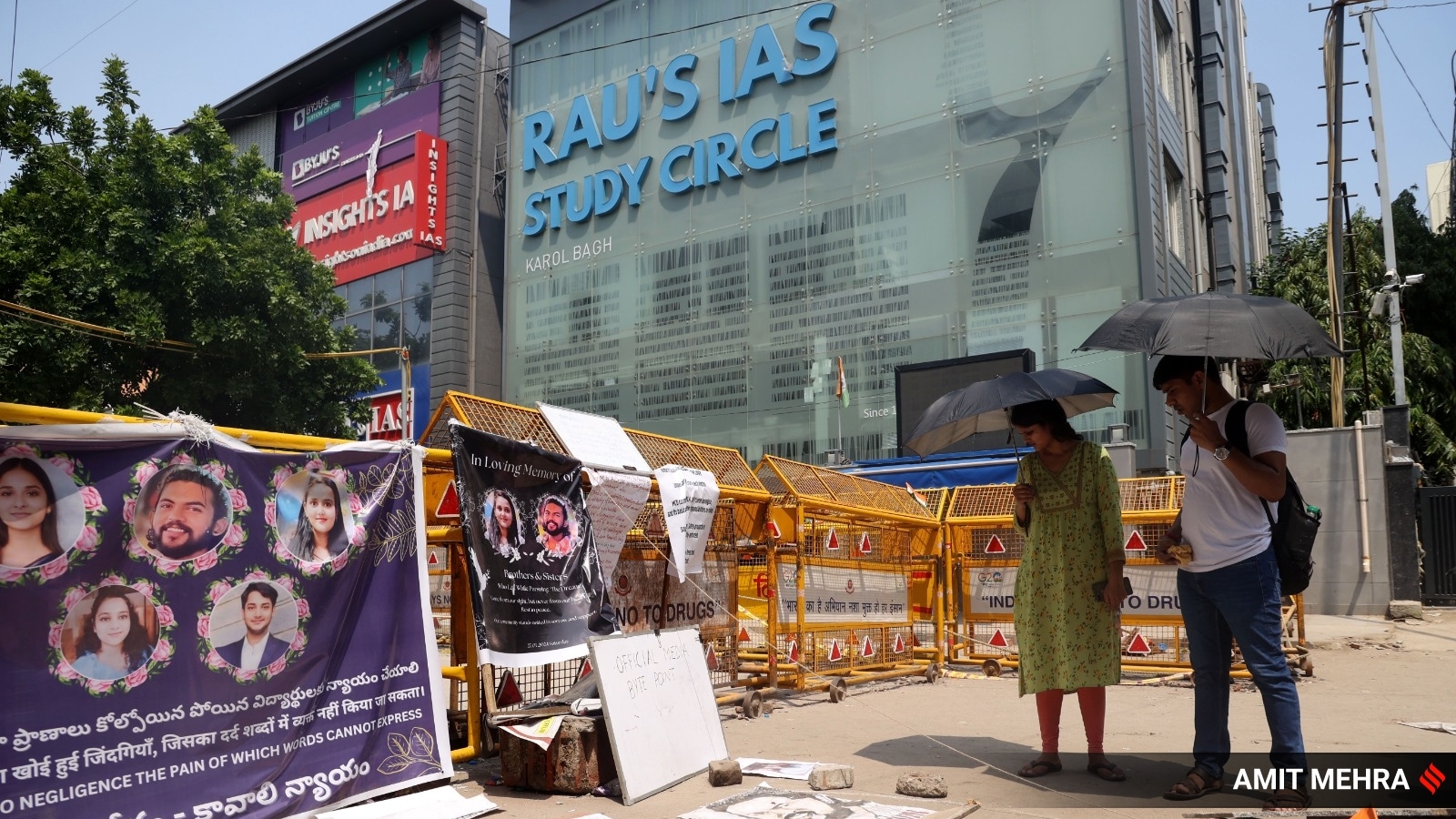 Students protest at Rau's IAS coaching centre after three UPSC aspirants died due to flooding in the basement at Old Rajinder Nagar in New Delhi