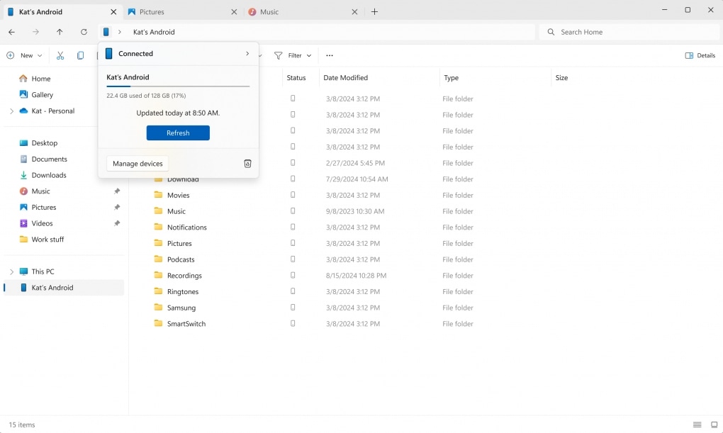 Windows users no longer need a data cable to see files on their phone in File Explorer.