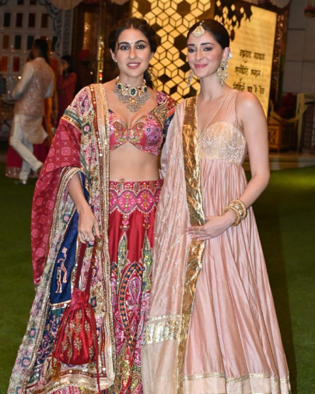 The divas posed together for the paparazzi at the Ambani pre-wedding festivities.
