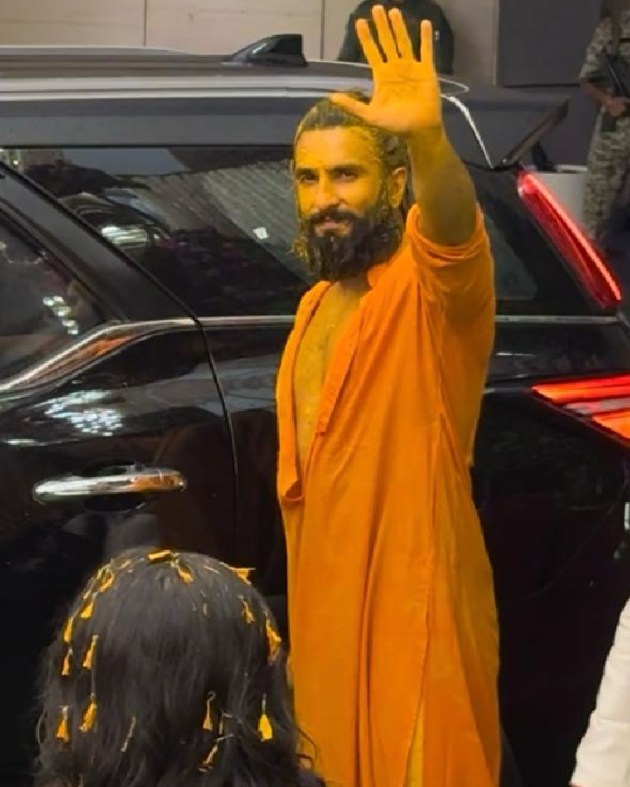 Ranveer Singh was seen covered in haldi as he exited the grand pre-wedding festivities of the Ambani wedding.