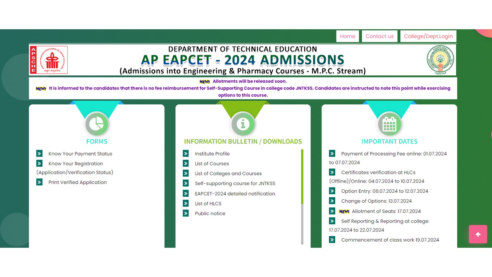 AP EAMCET 2024 Counselling: Website to check AP EAPCET first seat ...