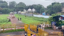 Police personnel stand guard outside the Bhojshala Temple as ASI submits survey report on Bhojshala complex before Madhya Pradesh High Court. (ANI)