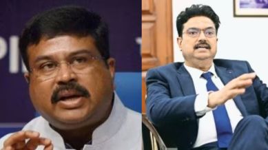 Education Minister Dharmendra Pradhan and Delhi University Vice-Chancellor Yogesh Singh.