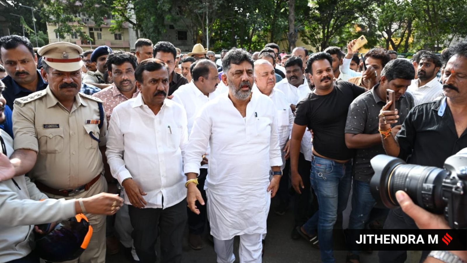 Deputy Chief Minsiter DK Shivakumar along with other ministers and officials take the double decker flyover from Ragigudda in Bengaluru on Wednesday. Express photos by Jithendra M.