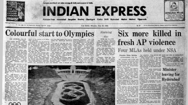 This is the front page of The Indian Express published on July 30, 1984, Forty Years Ago.