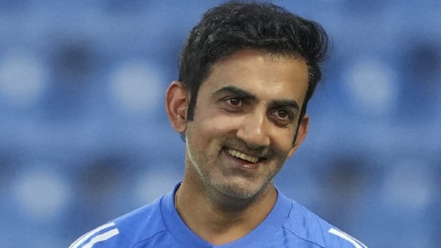 Indian head coach Gautam Gambhir during a practice session at the Pallekele International Cricket Stadium, in Pallekele