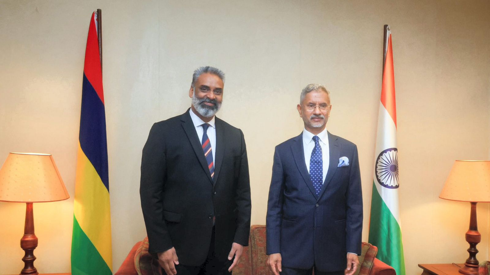 External Affairs Minister S. Jaishankar and Minister of Foreign Affairs of Mauritius Maneesh Gobin during a meeting. (
