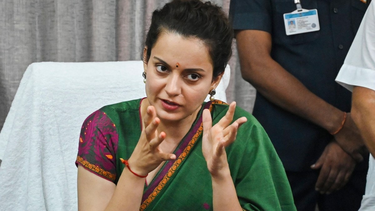 BJP MP Kangana Ranaut addresses the media in Mandi. (PTI)