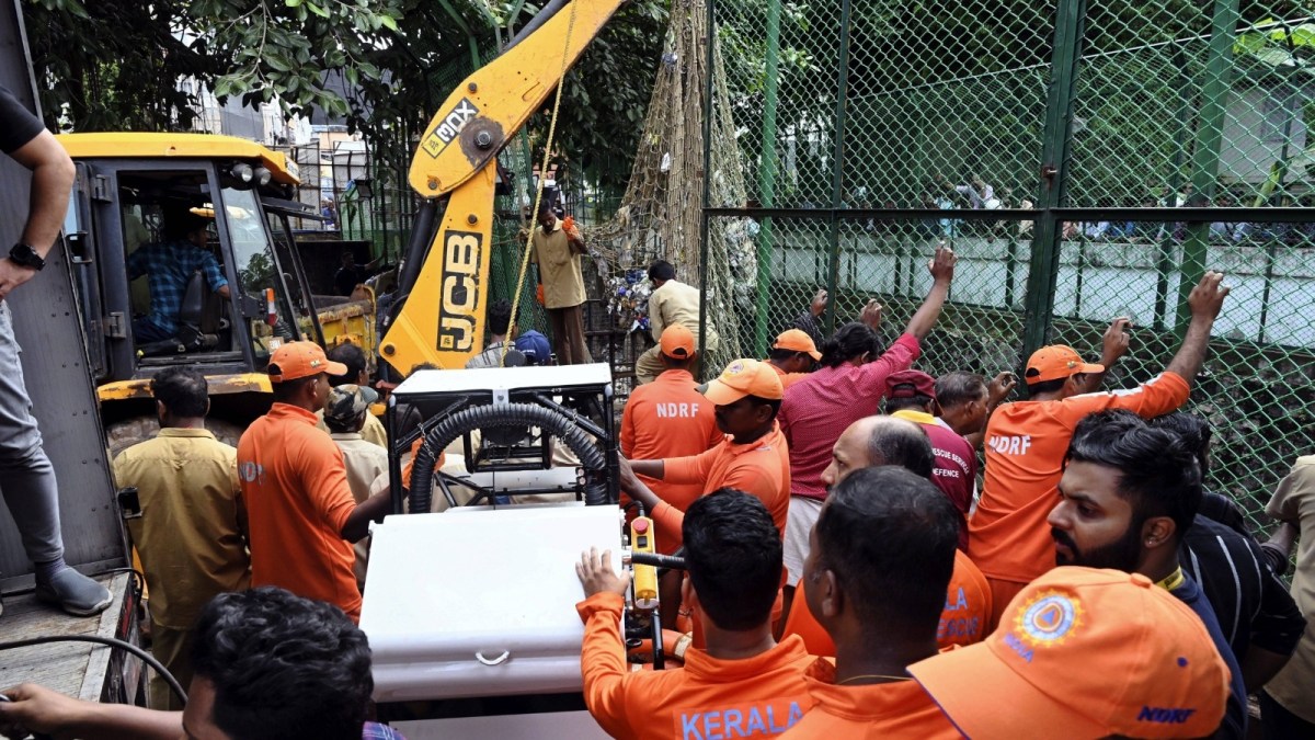 NDRF personnel conduct a search and rescue operation through robotic machine after a sanitation worker went missing inside the Amayizhanjan canal, in Thiruvananthapuram, Kerala. (PTI)