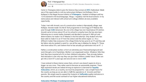 IIT Director shares journey of BTech student