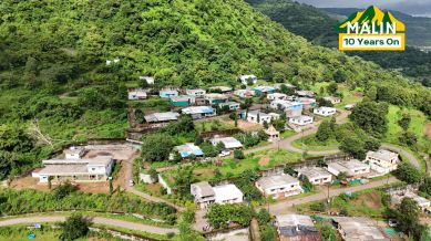 An aerial view of the rehabilitated Malin village. The total land area of the village is 3 ha 11 guntha.