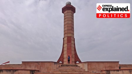 A monument at Mangarh Dham in Rajasthan's Banswara. A massacre of the Bhil tribe here during colonial rule led to one of the earliest calls for a separate tribal state.