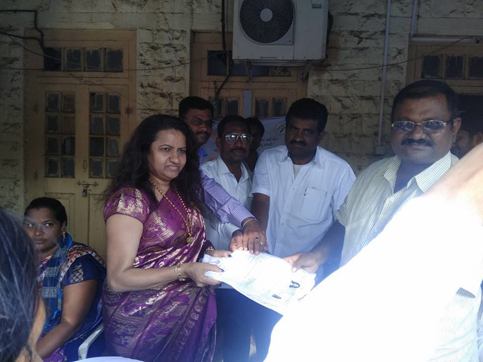 Manorama Khedkar submits her candidate form for Sarpanch election in October 2017. She won the election and served for five years. (Express)