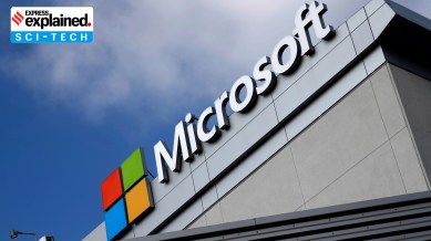 A Microsoft logo is seen in Los Angeles