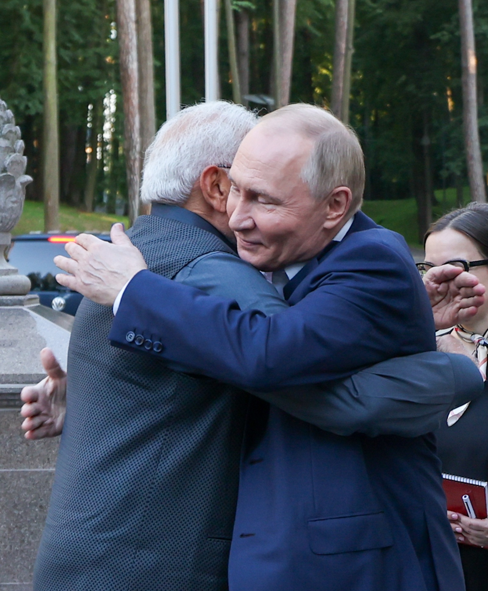 Narendra Modi hugging Vladimir Putin in Russia. (Photo: Narendra Modi/ X)