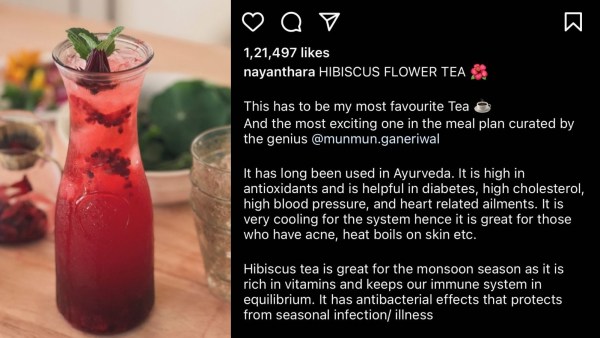 Nayanthara's now deleted post about benefits of hibiscus tea