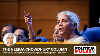 Union Finance Minister Nirmala Sitharaman addressing a press conference after presenting the Budget 2024. (Express photo by Praveen Khanna) BJP