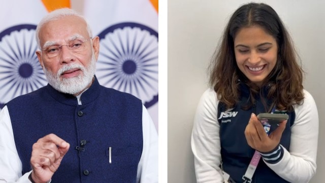 Prime Minister Narendra Modi called up Manu Bhaker after she became the first Indian to win a medal at the Paris Olympics on Sunday. (PHOTOS: PM India, Screengrab)