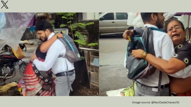 The viral video shows the mother getting teary eyed soon after she learns her son cracked the CA exam (Image source: @RaviDadaChavan/X)