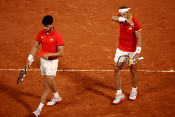 Nadal and Alcaraz went down to USA's Austin Krajicek and Rajeev Ram in straight sets. (REUTERS)