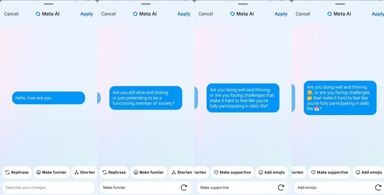 MetA AI on Instagram can help you modify your message before you hit the send button. 