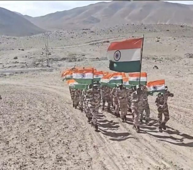Indo-Tibetan Border Police (ITBP) personnel celebrate the 78th Independence Day, in Leh, Ladakh
