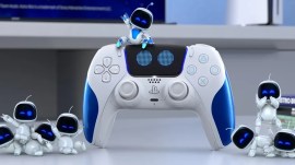 The Astro Bot themed DualSense controller has textured grips.