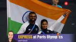 Flagbearers Manu Bhaker and Sreejesh Parattu Raveendran of India during Paris Olympics closing ceremony.