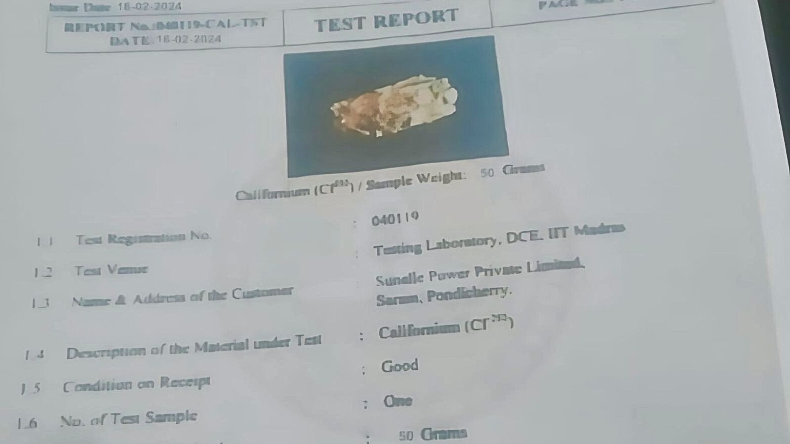  A screenshot of the ‘report’ found with the suspects. 
