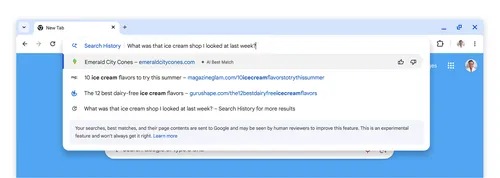 The new search history can help you quickly find the page you were looking for.