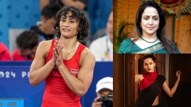 Hema Malini, and Taapsee Pannu, among others react after wrestler Vinesh Phogat is disqualified from Paris 2024 Olympics after making it to the finals (Photos: PTI/Instagram/taapseepannu/hemamalinidreamgirl)