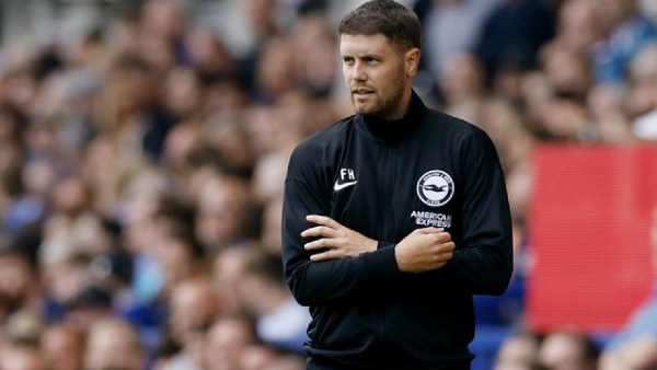 Brighton & Hove Albion manager Fabian Hurzeler reacts