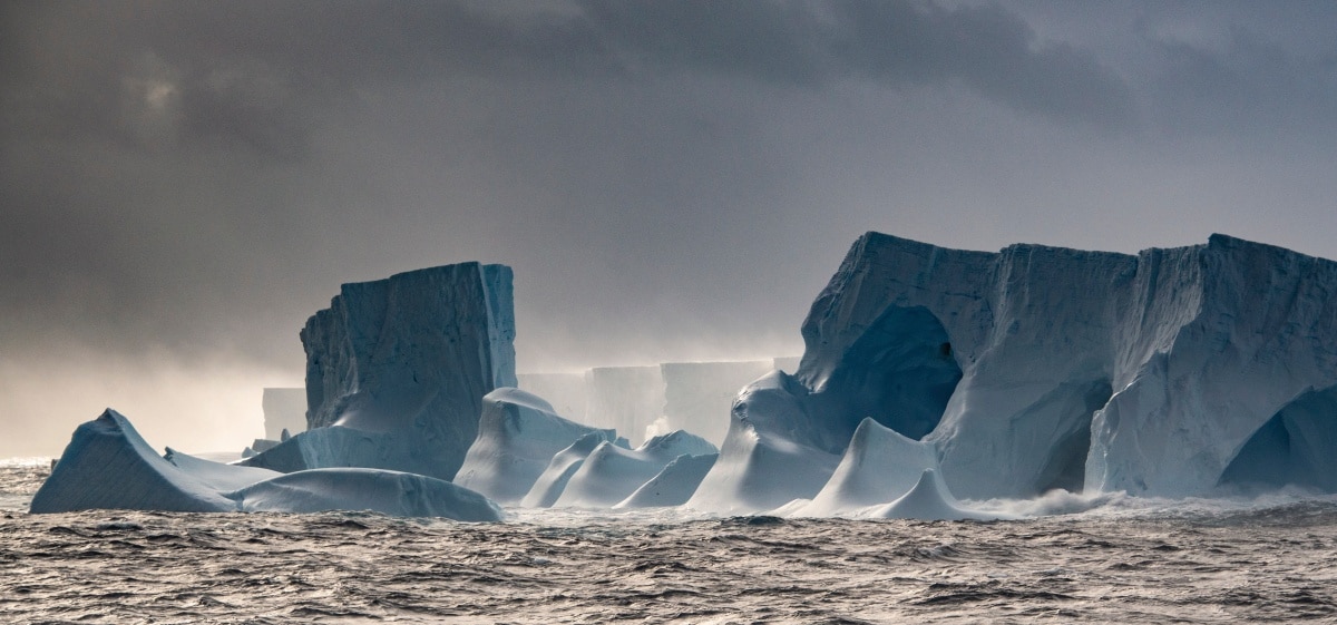 A photo provided by Chris Walton, British Antarctic Survey, shows the world’s largest iceberg, named A23a, near Antarctica in April 2024. It’s unclear how long A23a will spin in place. 