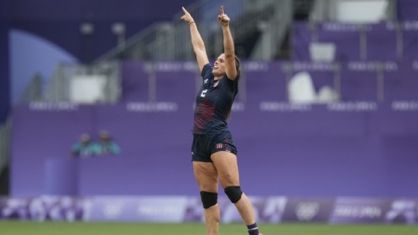 United States' Ilona Maher celebrates after her team won the women's bronze medal Rugby Sevens match between the United States and Australia at the 2024 Summer Olympics, in the Stade de France, in Saint-Denis, France, Tuesday, July 30, 2024. (AP Photo/Vadim Ghirda)