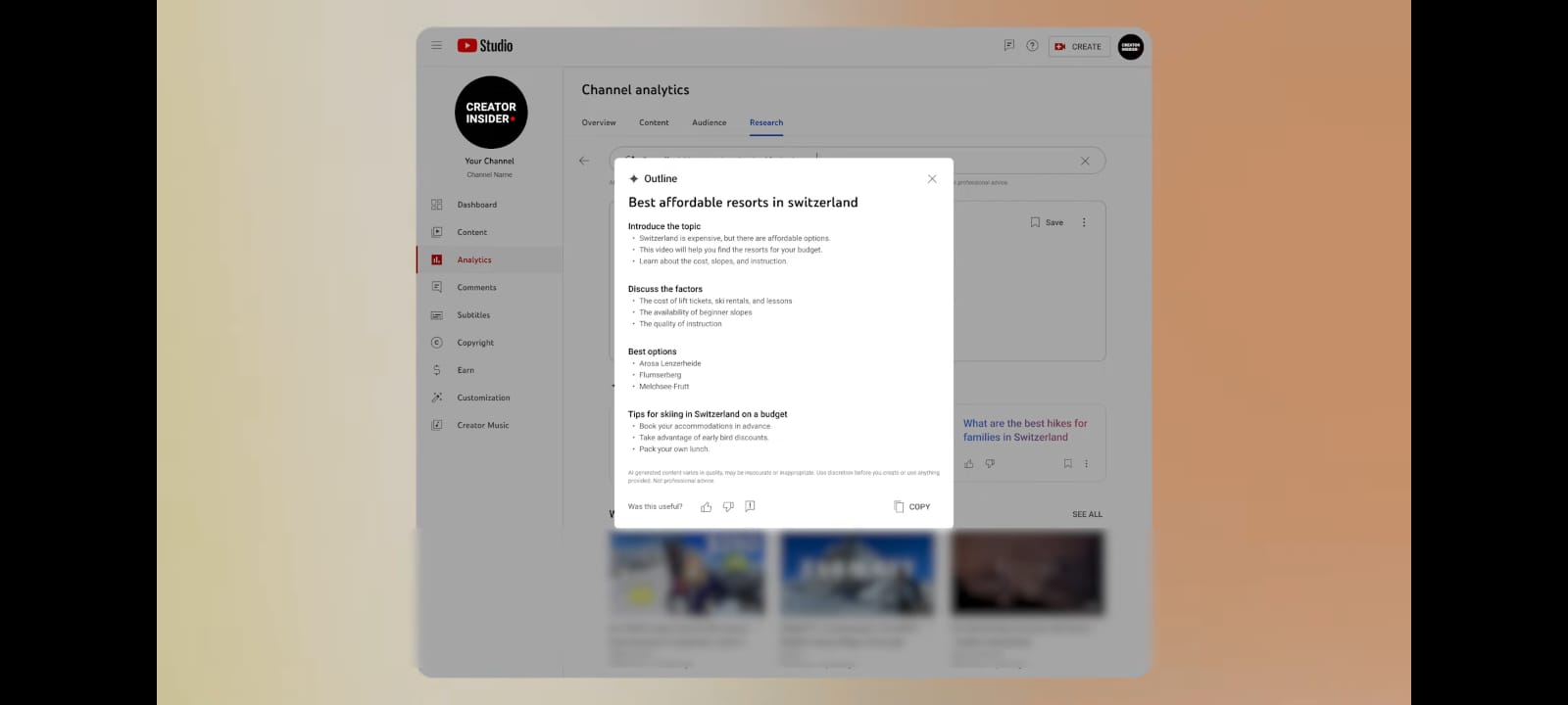 YouTube Brainstorm with Gemini can be accessed by typing a a video idea in the search bar.
