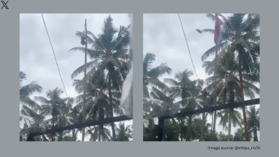 A bird appears to fly from nowhere and unfurl the flag during the Independence Day celebration in Kerala (Image source: @shilpa_cn/X)