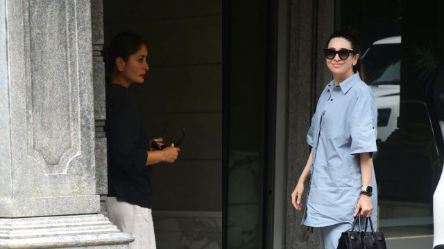 After returning from their vacation, Kareena Kapoor Khan and her son Taimur Ali Khan visited Randhir Kapoor. They were accompanied by Karisma Kapoor (Photos: Varinder Chawla)