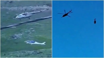 Kedarnath helicopter crash: Chopper being airlifted falls off mid air as  towing rope snaps | India News - The Indian Express