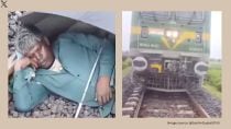 Watch: Elderly man sleeps under umbrella on railway track in Uttar Pradesh as train approaches; here’s what happened next