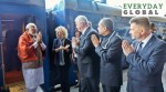 Prime Minister Narendra Modi being welcomed as he arrives at the Kyiv Central Railway Station from Poland to begin his one-day visit to Ukraine on Friday.